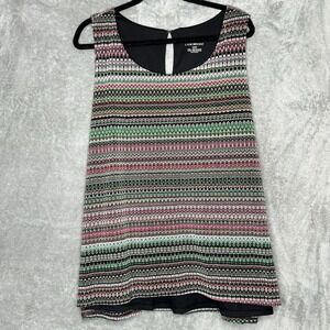 Lane Bryant 18 20 1X Shirt Top Green Pink Striped Sleeveless Scoop Neck Womens
